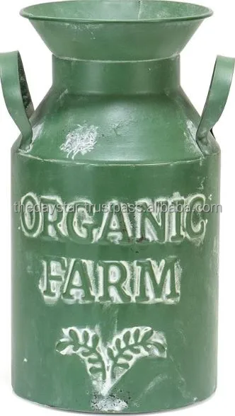 Customizable Modern Green Metal Iron Milk Can Planter Small Table Top for Home and Garden Decor for Nursery Flower Pot