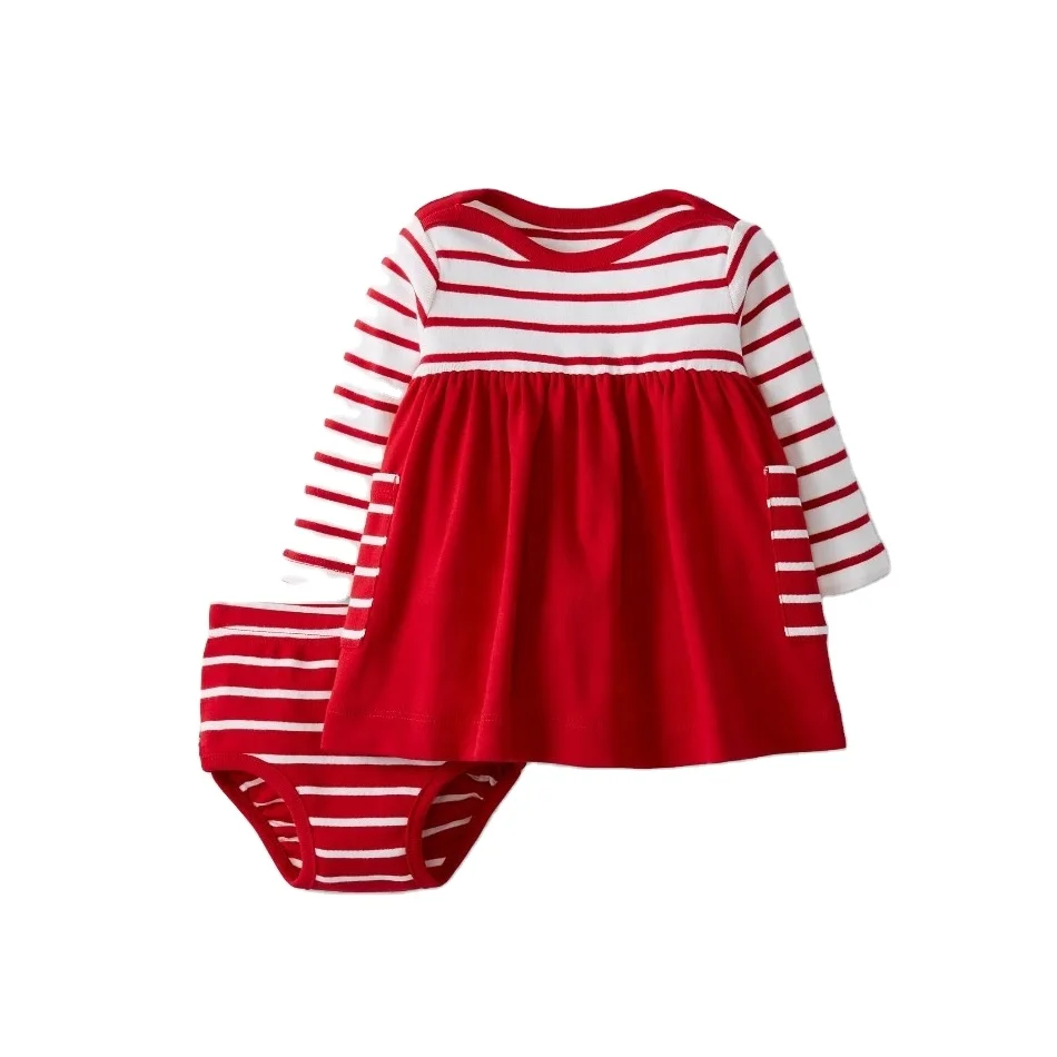 Baby girls essential dress with diaper cove Toddler clothing set Baby dresses Kids clothing set 100 organic cotton summer spring