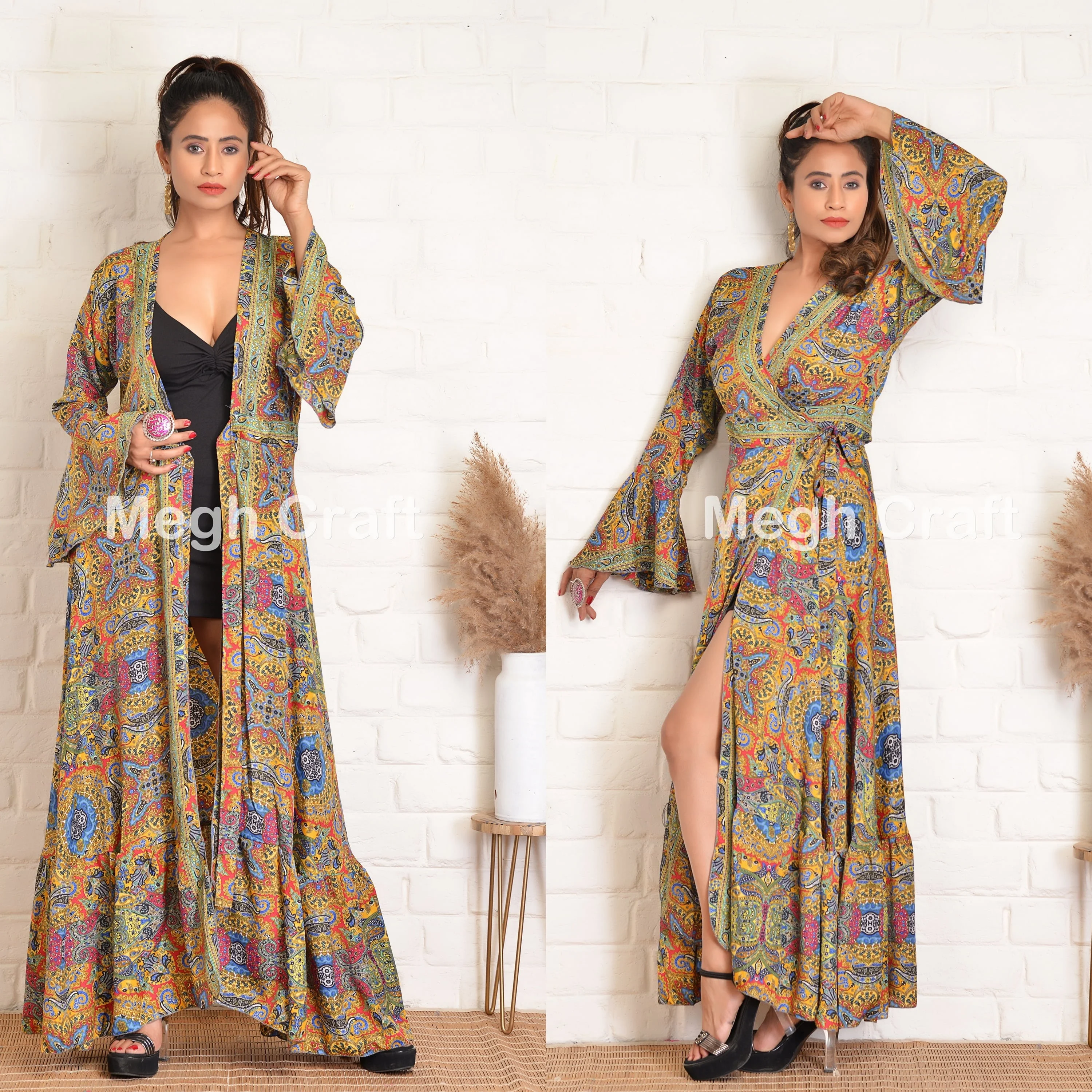 Buy Megh Craft Summer Fashion Boho Kimono Robe Beach Wear Wrap Dress Bikini Coverup Silk Kimono Robe Kimono Wrap Dress