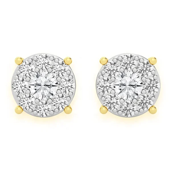 Mosaic Stud Earring Round Natural Diamond Open  Earrings For Women 14KT Yellow Rose White Gold Fine Jewelry