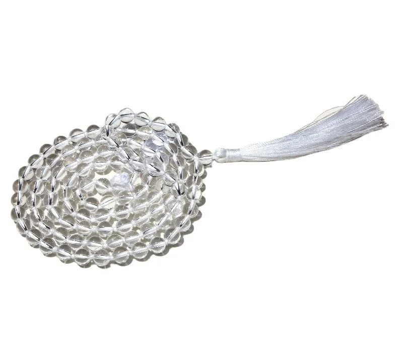 Buy Natural Clear Quartz All Colors 108 Knotted Sphatik Mala Beads Necklace Handmade by Indian Artist Featuring Pearl Main Stone