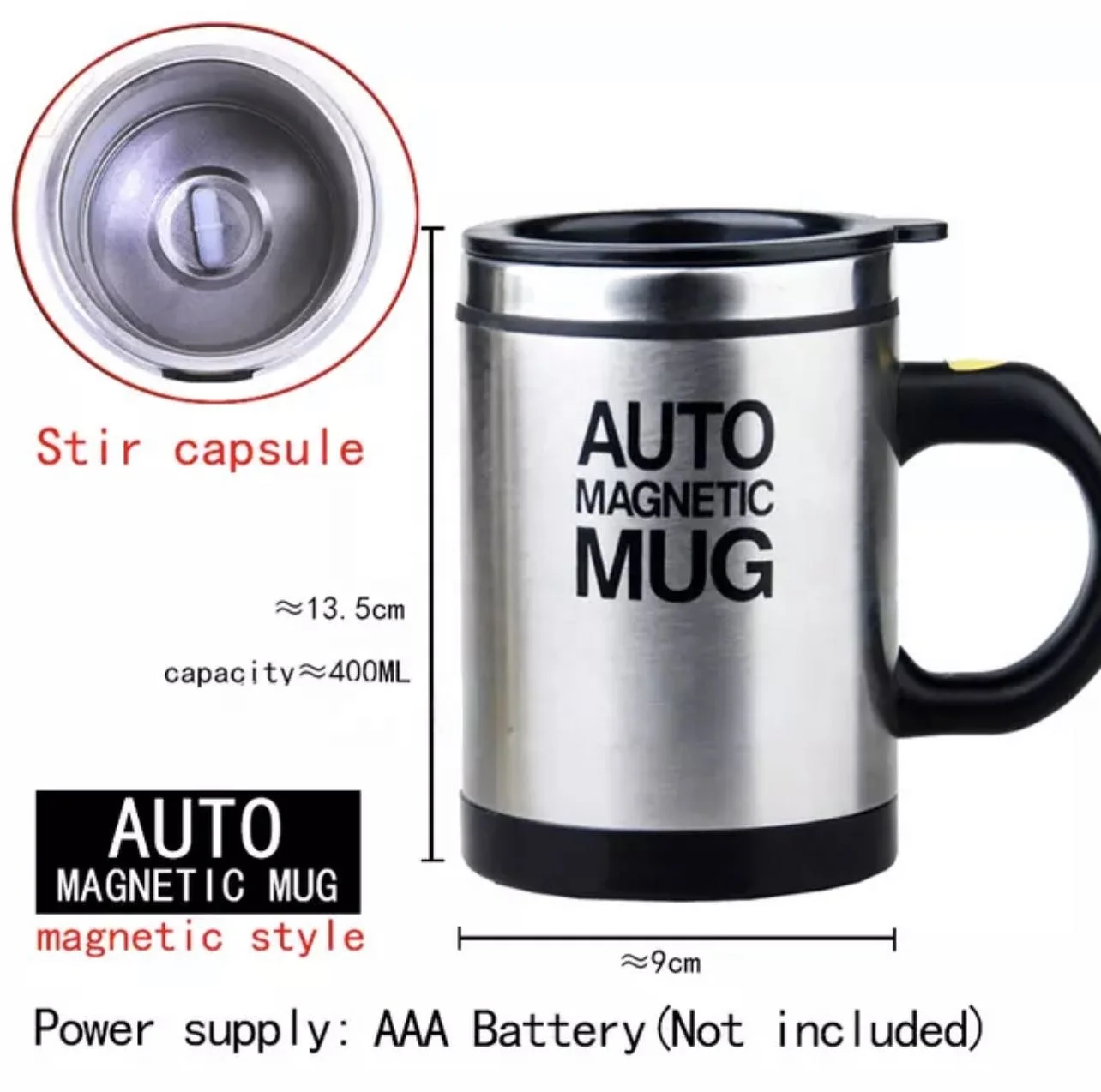 Double Stainless Steel Automatic Magnetic Stirring Mug 400ML Auto Coffee and Milk Mixing Cup Lazy Smart Auto Shaker Cup