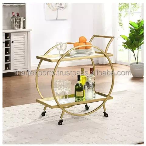 High Quality Iron round 2 tier bar & serving trolley cart at wholesale price for restaurant hotel & home