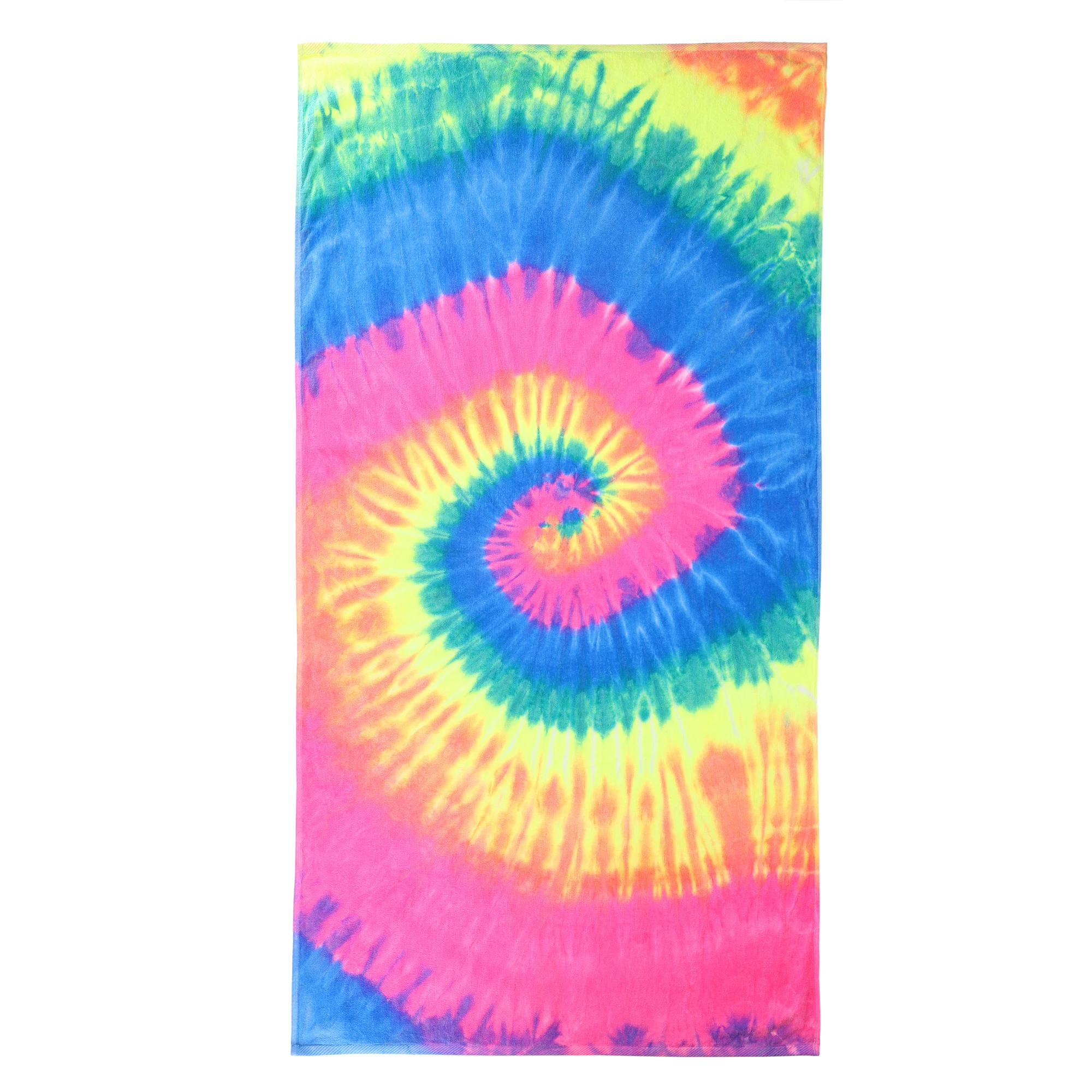 Tie Dye  Neon Colors Custom Velour Towels 100% Cotton Adult Soft Oversize Beach Towels