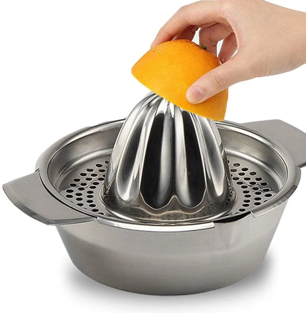 Stainless Steel Manual Juicer Lemon Oranges Fruit Squeezer Tool with Bowl Container for Home Made Juice in Kitchen