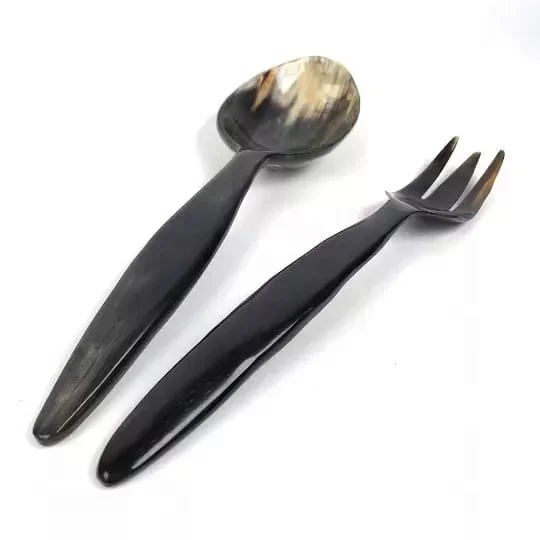 Hand Polished Buffalo Horn Salad Severs Vegetable Salad Spinner Simple Custom Tools Picture Style Family Color Feature Eco Set