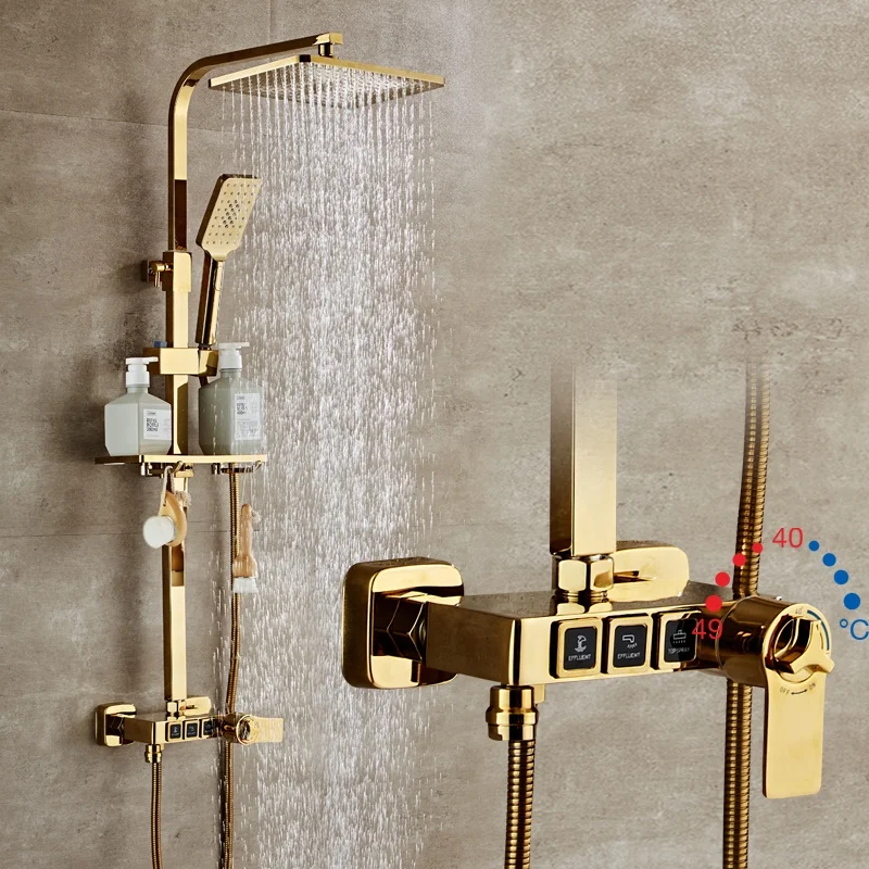 Thermostatic shower set shower faucet wall-mounted golden shower set