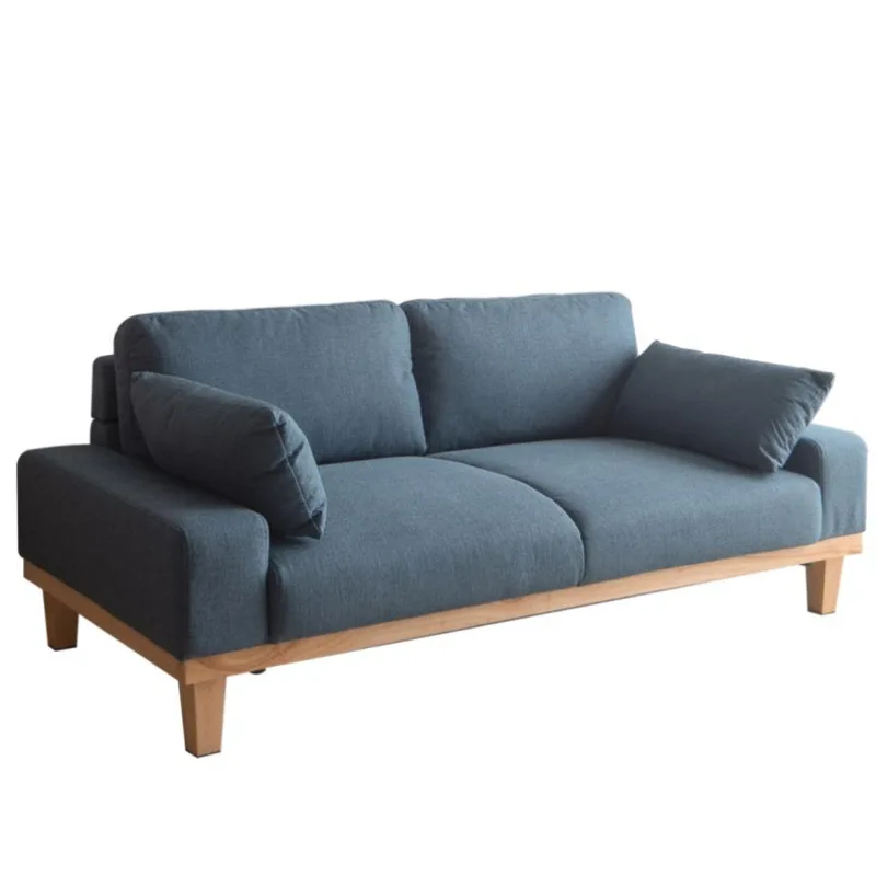 2024 Factory Wholesale 2 Seats Living Room Natural Wood Low Sofa Scandinavian Soft Fabric Sofa Couch