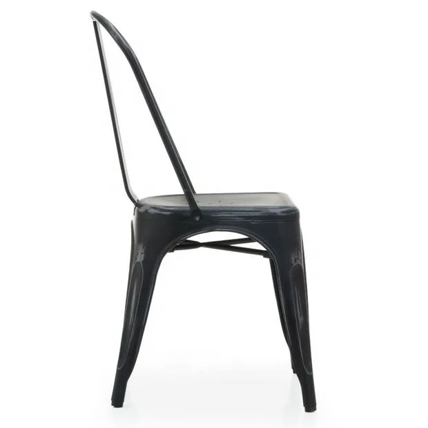 Vintage Industrial Bistro Cafe Metal Chair French Style Hotel Dining Chair Restaurant Metal Iron Chair Black Distress Finish