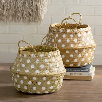 Симпатичная ручная плетеная корзина для живота из водорослей Складная вышивка гостиной ванной спальни детских хранилищ