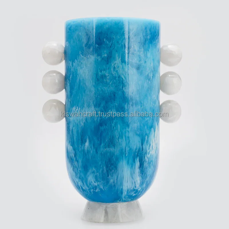 Top Grade New Arrival Aqua Swirl Pattern Blue Resin Vase Modern Home Decor Balloon Resin Vases By Kiswah Craft From India