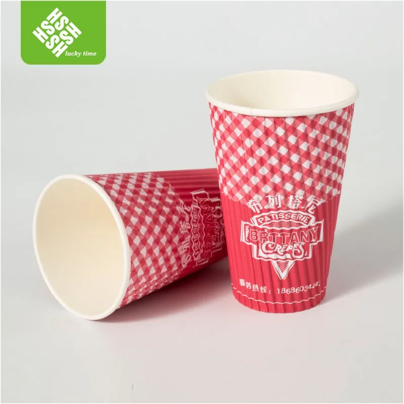 Lucky Time Competitive Price Ecofriendly Custom Printing Corrugated Double Layer 500ml Paper Cup Coffee Cup Hot Beverage packing