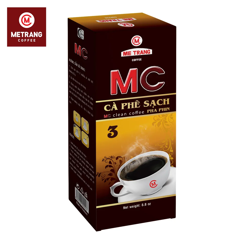 Blend Sweet Taste High Quality Arabica Robusta MC3 OEM Roasted Ground Coffee In Box Packaging Use by Phin filter
