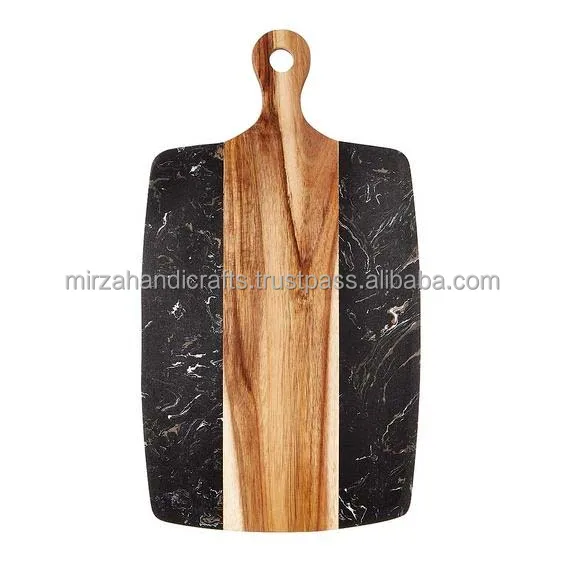 Acacia Wood With Marble Cutting Board White & Brown with handle High quality products