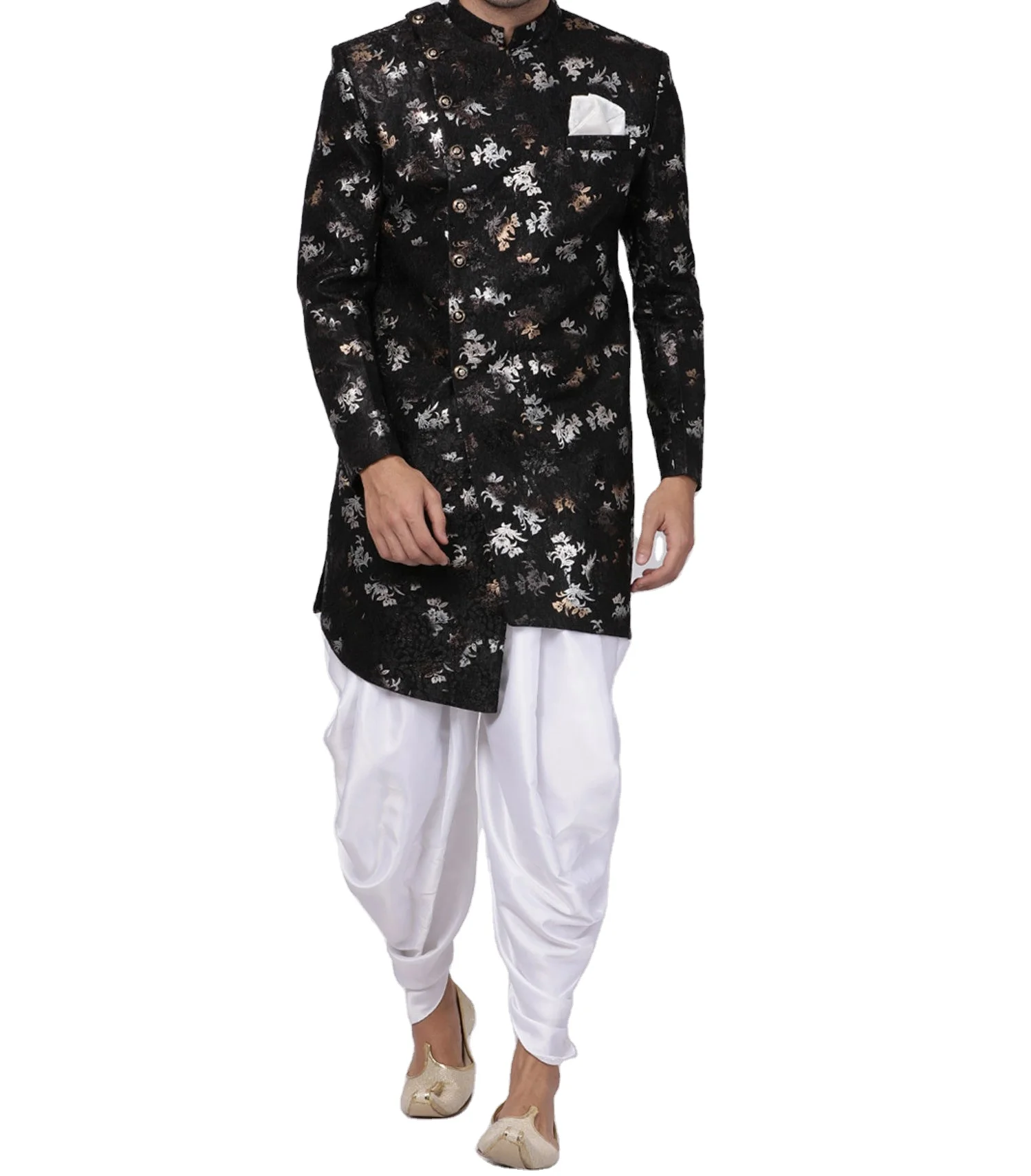 Black Silk Blend Indo Western Sherwani With Dhoti stealing limelight In festive event amazing pre-wedding function Anniversary