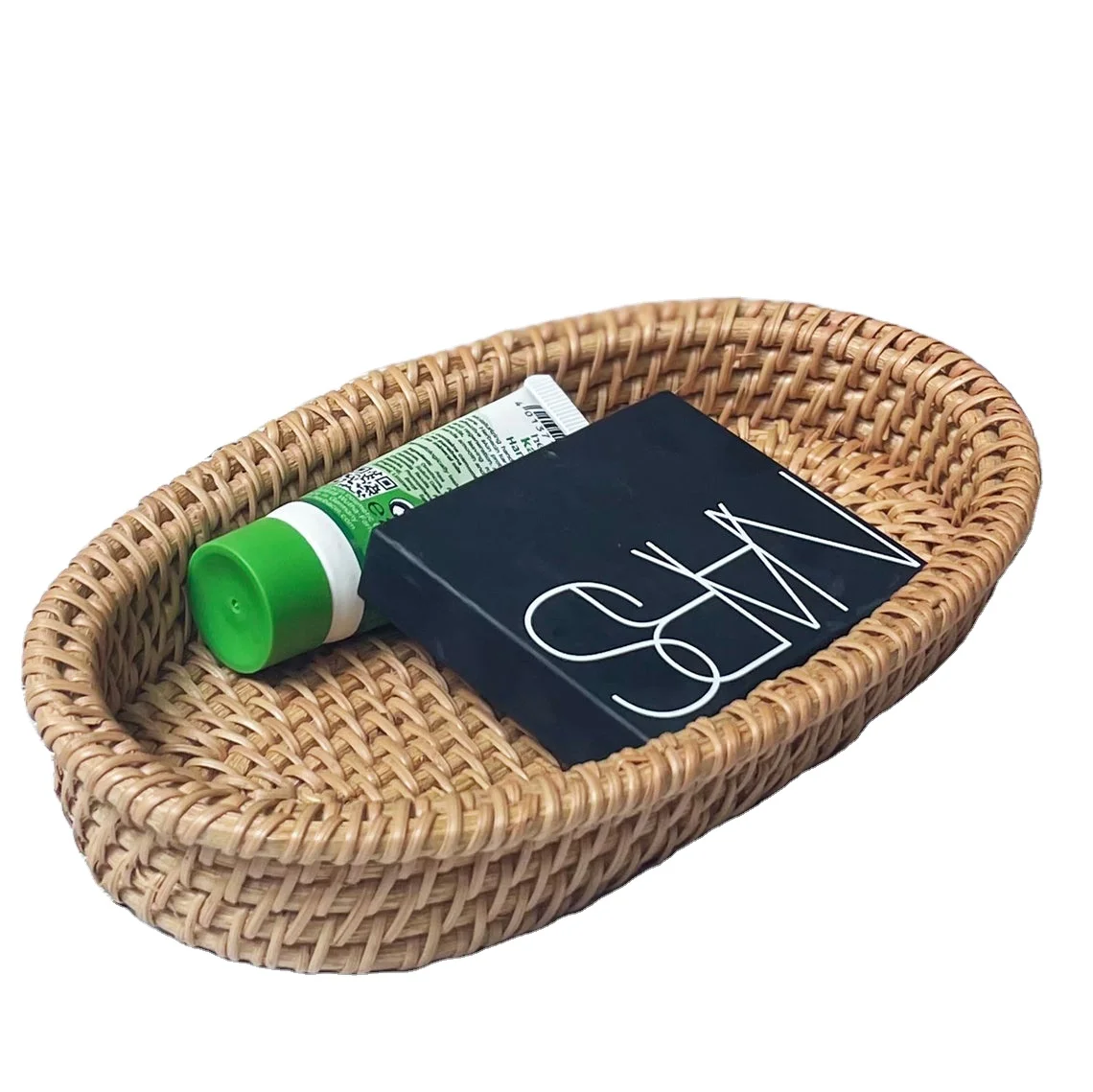 Oval Rattan Woven Tray  for Coffee Table, Woven Wicker Storage Basket for home office organization