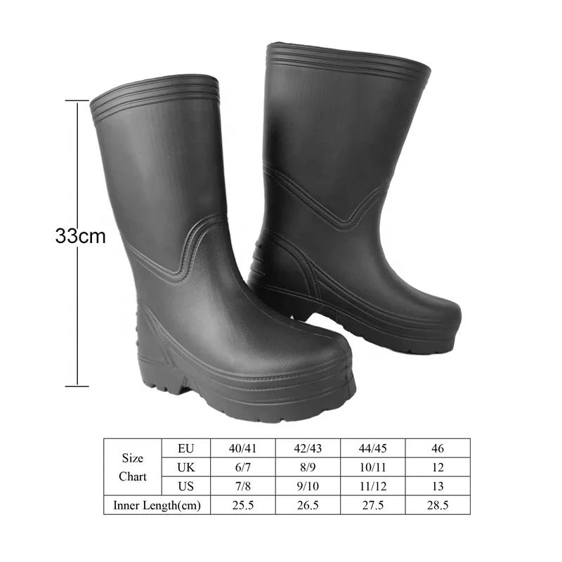 Economy Unisex Waterproof Shoes Botas De Lluvia Car Wash Farming No-slip Oil Resistant High Cut Black EVA Labor Work Rain Boots
