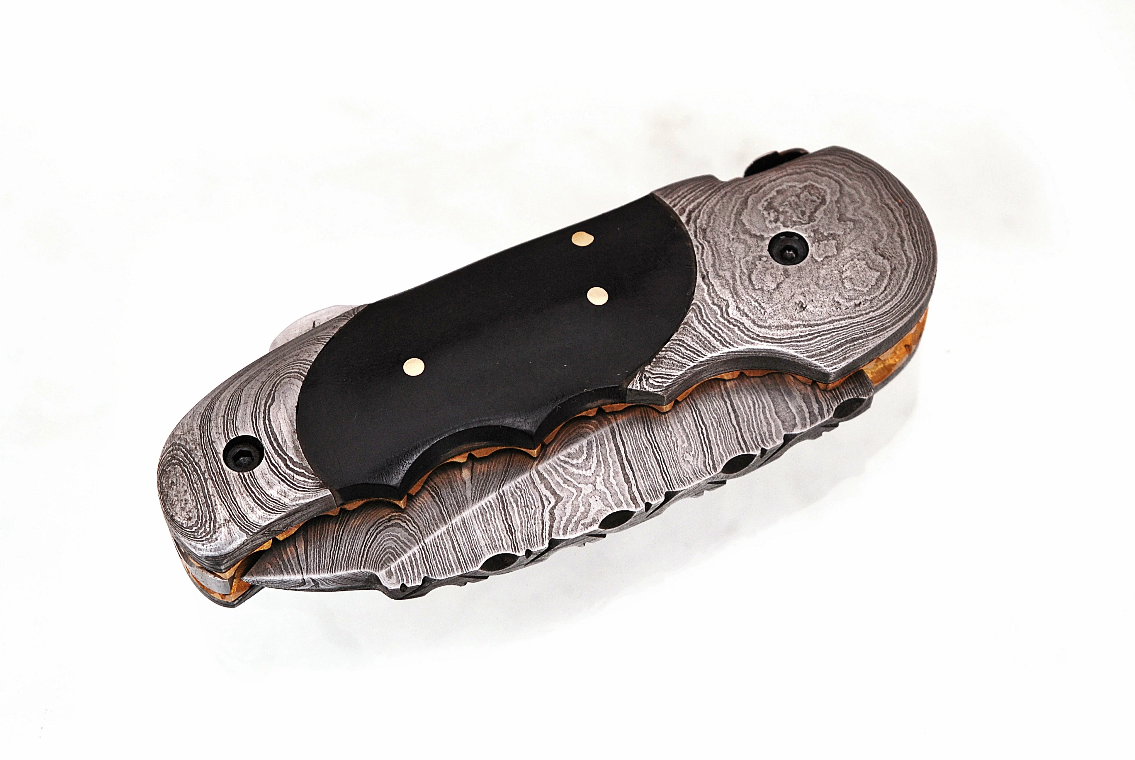 Складной нож из дамасской стали ручной работы карманный клинок с рукояткой буйвола и кожаным футляром