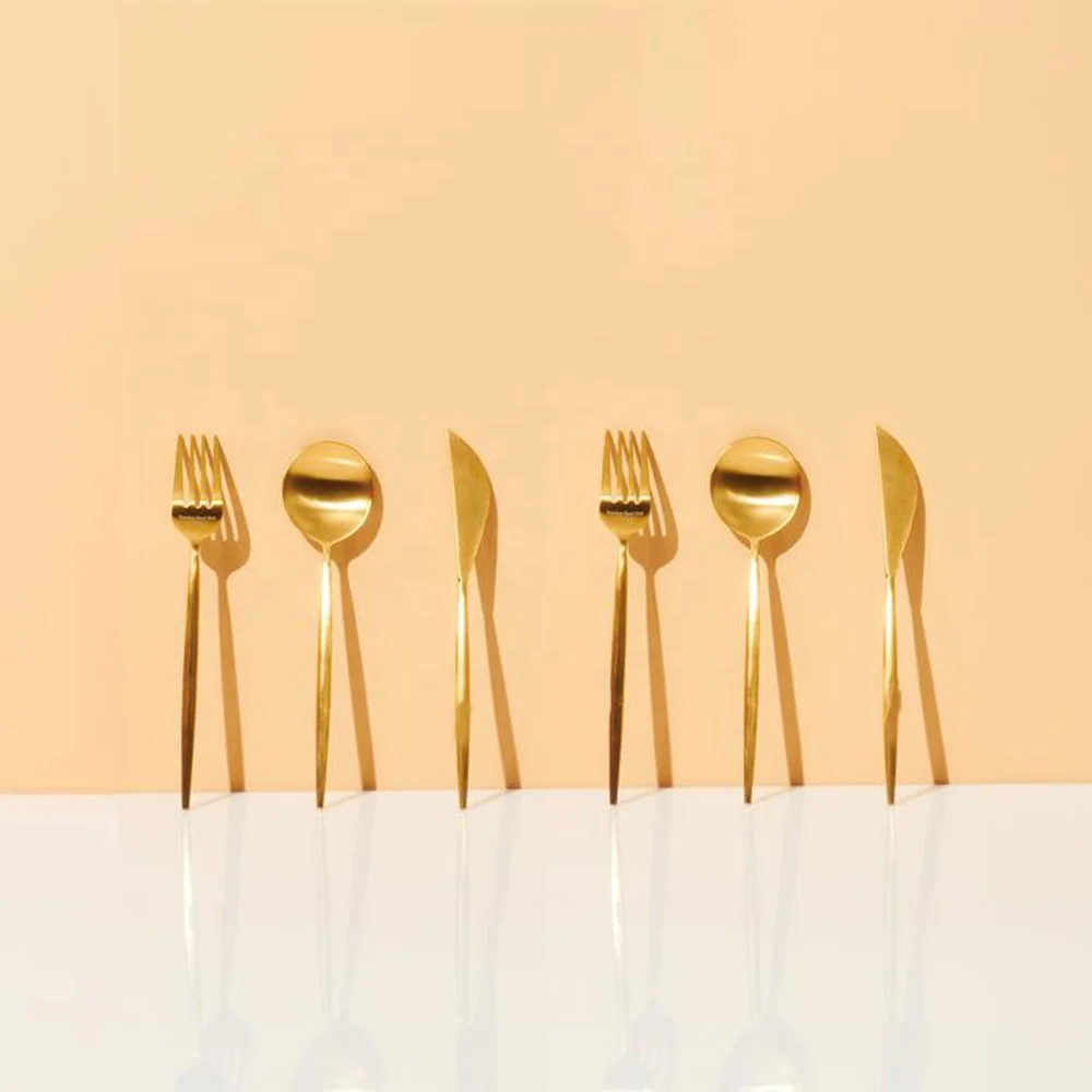 Matte Gold Embossed Diamond Cut Design Handle Handmade Cutlery Tableware Set Royal Dining