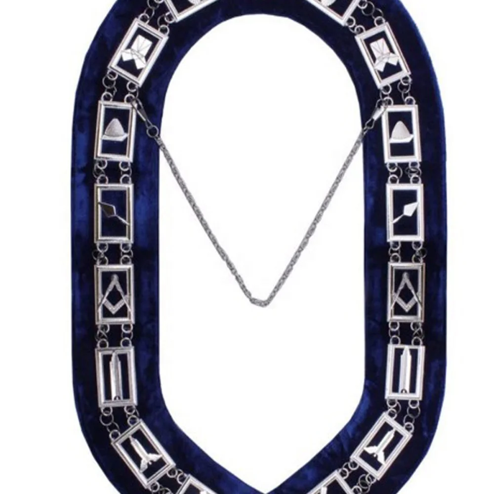 Masonic Blue Lodge Chain collar with Royal Blue Velvet and working tool jewels best quality chain collar