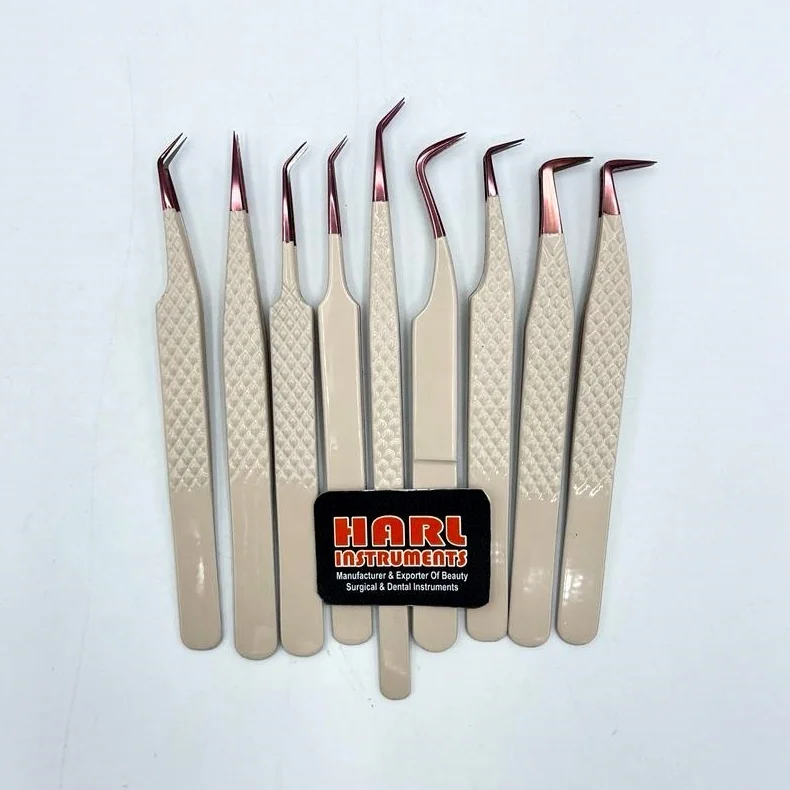 Custom Label Cosmetic Tweezer Tools Nude And Rose Gold Mattel Tweezers For Eyelash Extension Fiber Tip Lash Extension Supplies