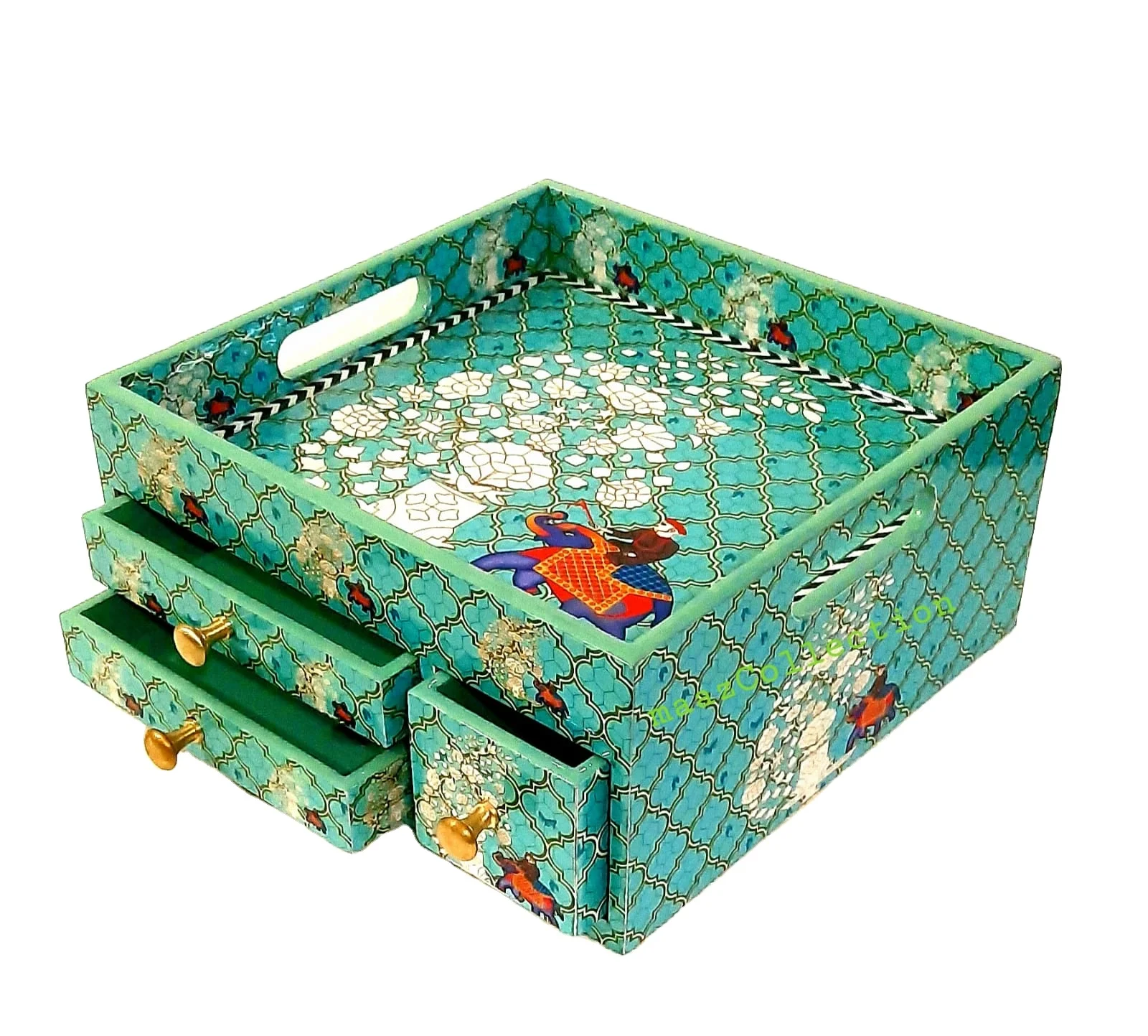 Premium Wooden Tableware Elegant Hotel & Restaurant Serving Tray with Drawer  Ideal for Coffee Tables and Food Display