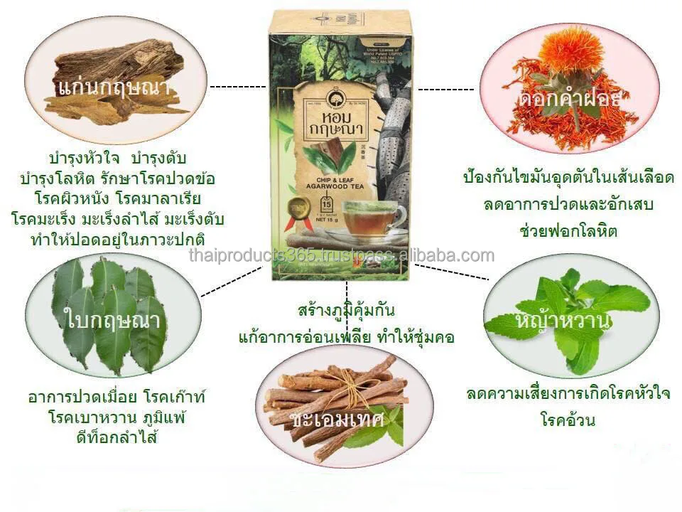 HOM KRISSANA Chip & Leaf Agarwood Instant Healty Tea High Quality From Thailand
