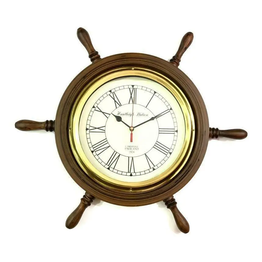 Nautical Wooden Ship Wheel Wall Clock