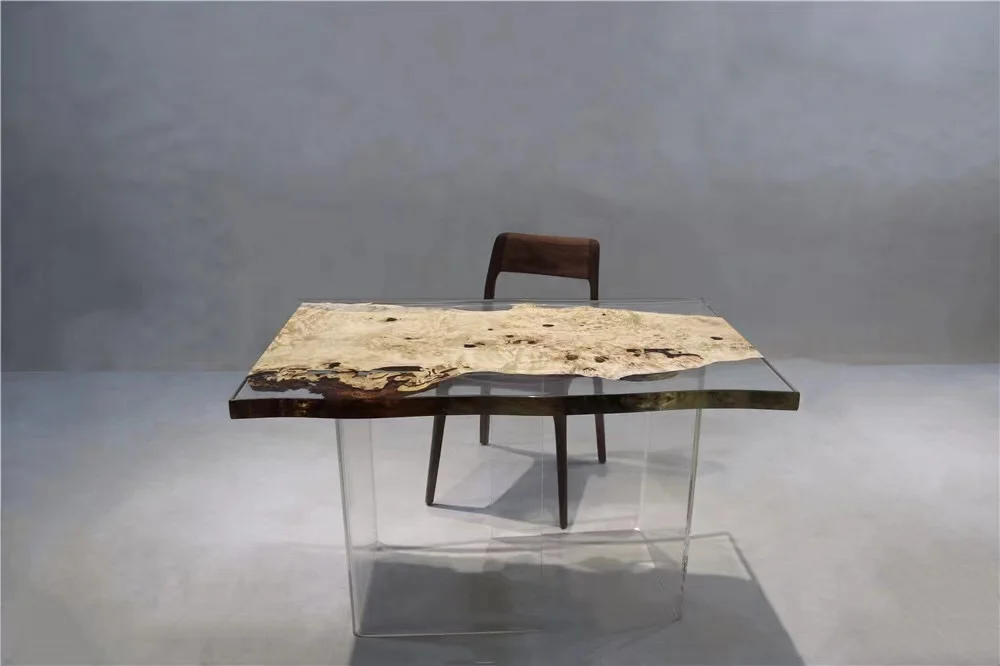 Factory Directly offer solid wood dining table modern design coffee table poplar burl epoxy resin high quality table top