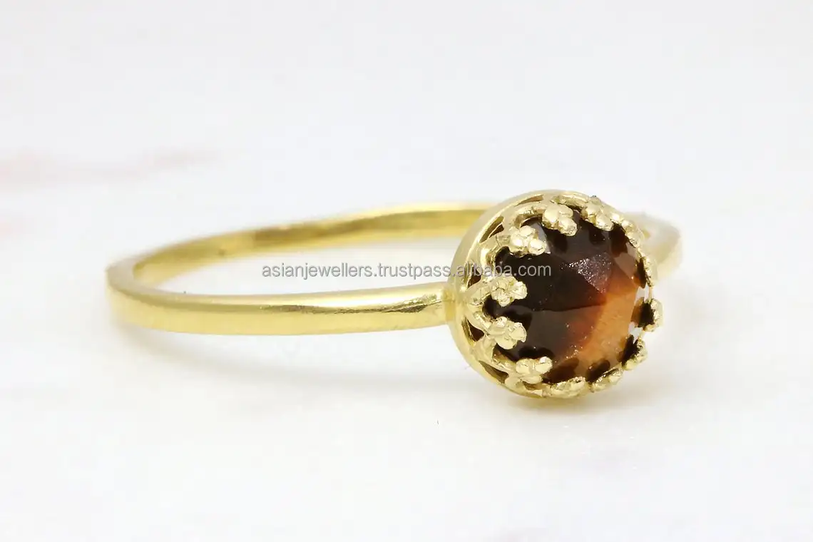 925 sterling silver natural Tiger Eye gemstone gold vermeil rings