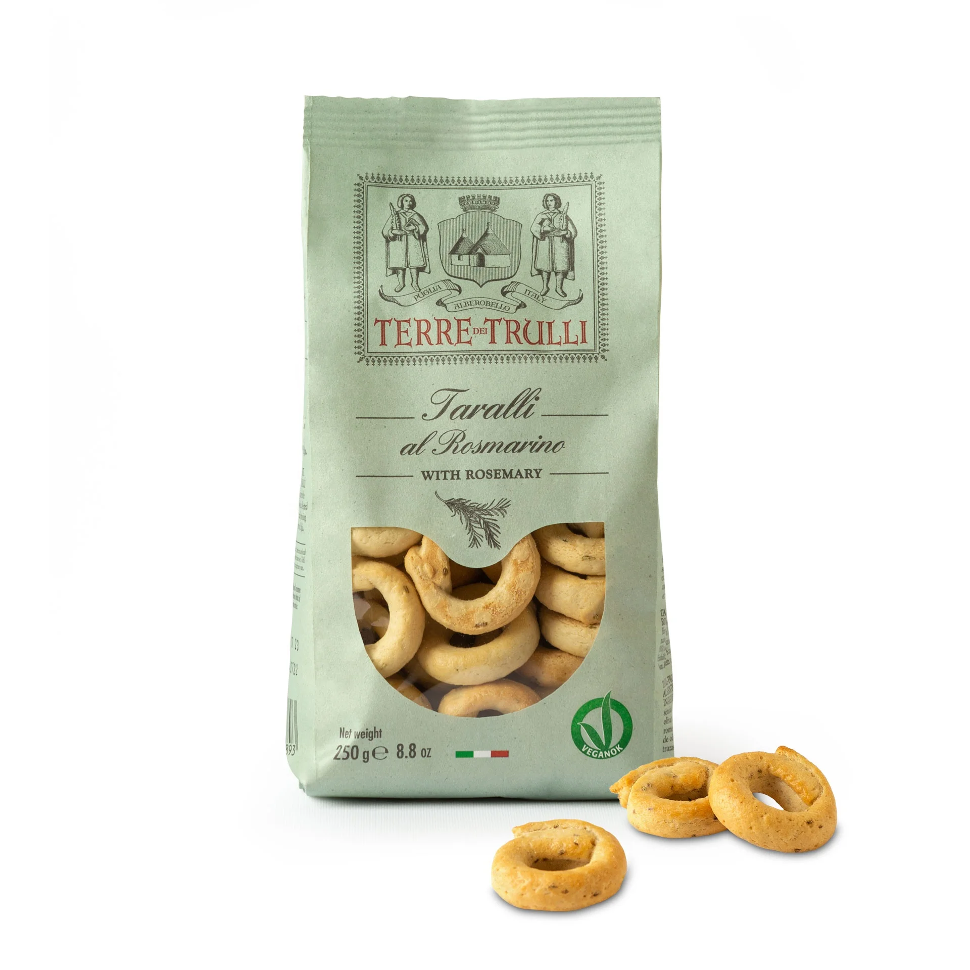 Taralli biscuits with Rosemary 250g 100% RECYCLABLE PAPER PACK - Made in Italy Gourmet Grain Snacks