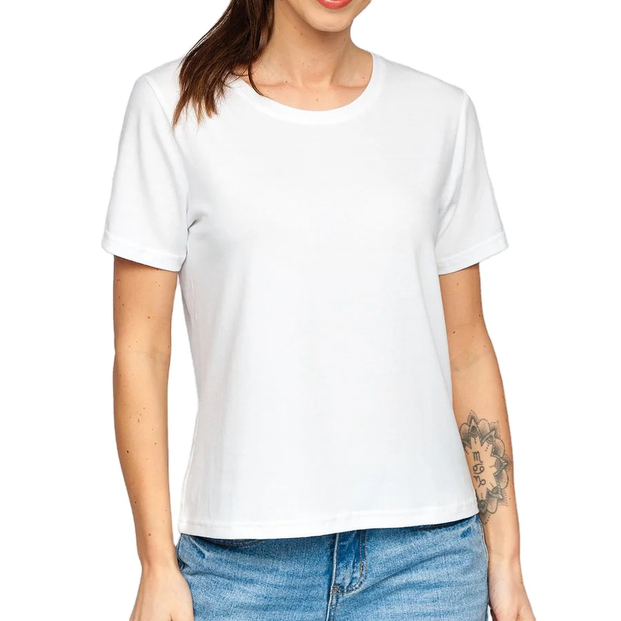 
Однотонная белая футболка с коротким рукавом для женщин с индивидуальным дизайном и принтом-оптовая цена 