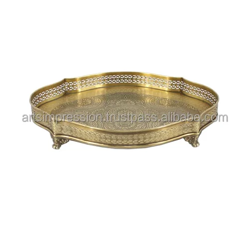 New design Brass Antique Decorative Tray For Home decor Crafts Wholesale garden resin Mirror Decorative Tray Silver Tray