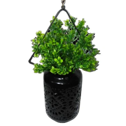 planter black hanging planter for wall and garden in cylinder shape in iron.