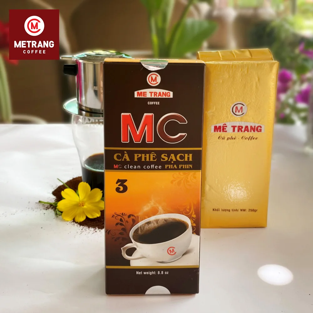 Blend Sweet Taste High Quality Arabica Robusta MC3 OEM Roasted Ground Coffee In Box Packaging Use by Phin filter