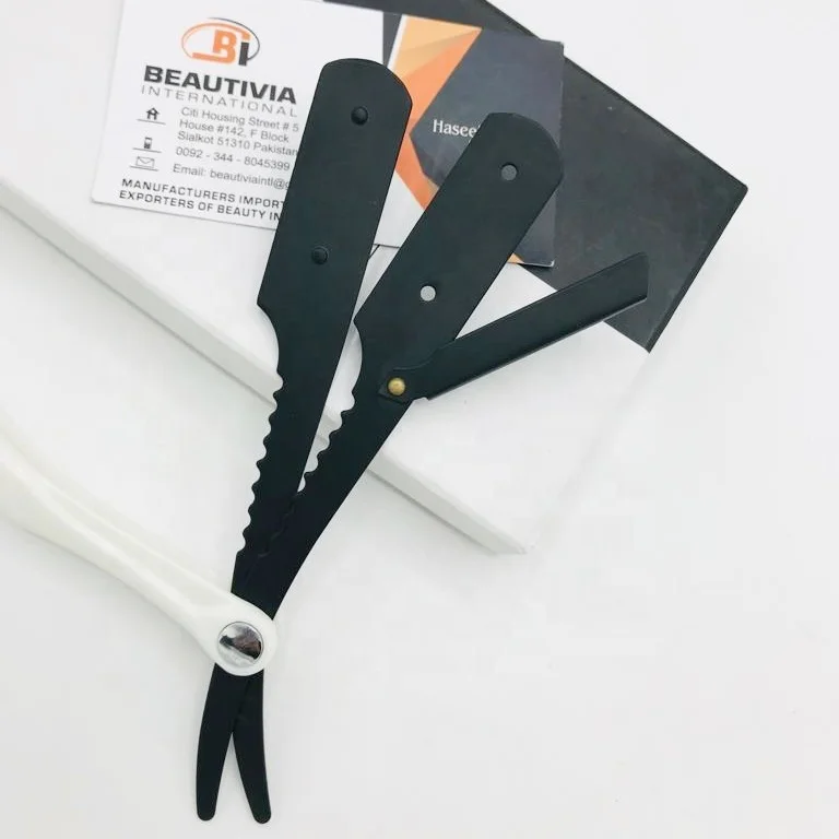 Plastic Handle Barber Shaving Razors Straight Cut Throat Shavette Rasoi Folding Knife
