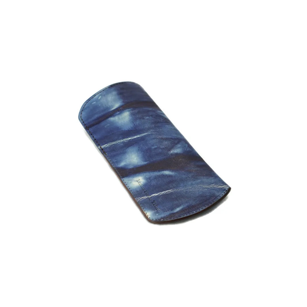 Handcrafted Indigo-Dyed Leather Eyeglass Case Denim-Textured, One-of-a-Kind Design with Traditional Japanese Dyeing