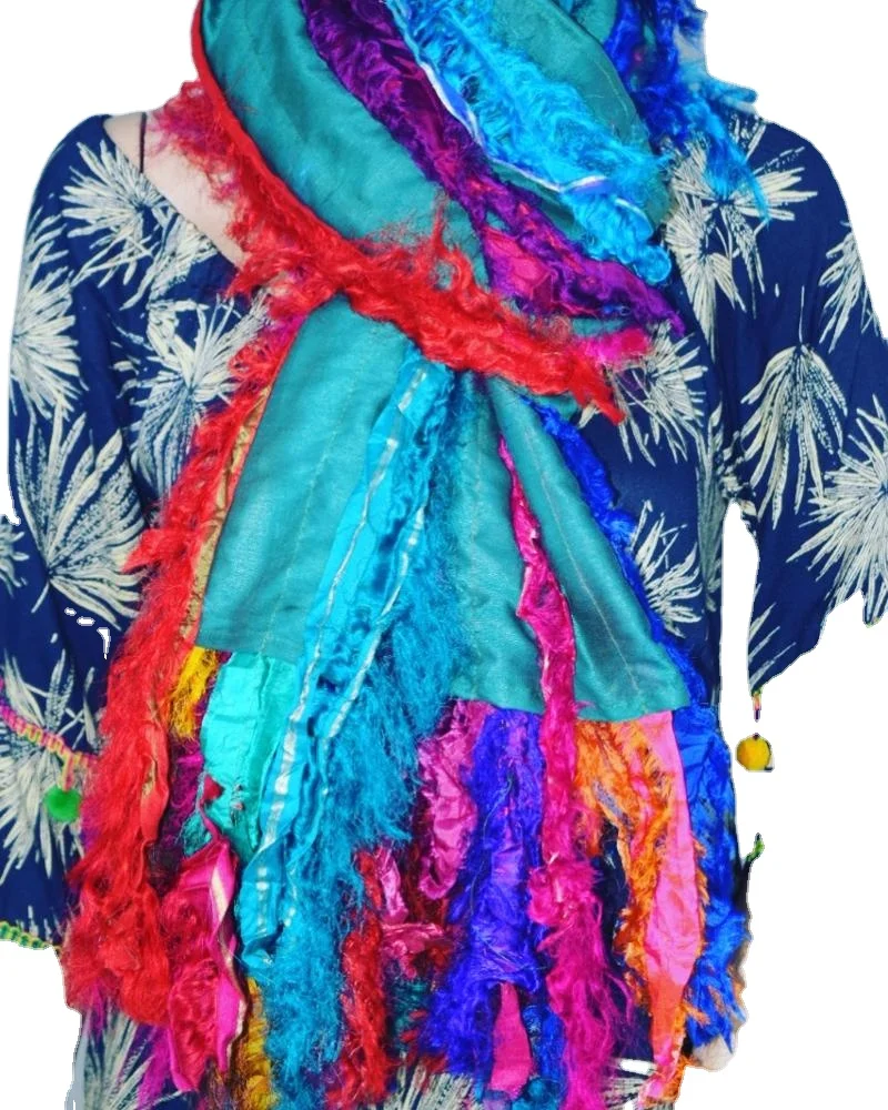 Recycled Sari silk scarf Shawls fancy stole Headwear Wraps Scarves Wholesale High Quality Women designers dupatta