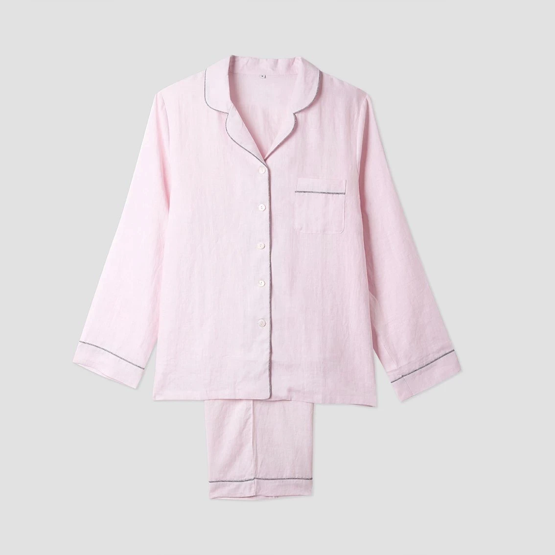 Organic France 100% Linen  pyjamaClassic Design unisex men women Sleepwear Set with piping for family pajama gift sets