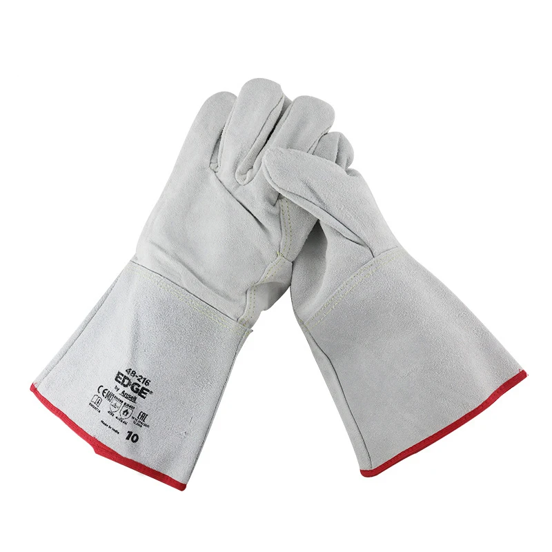 Ansell 48-216 New Gray Welding Gloves Heat Resistant Anti Cut Non slip Cotton Lining Cow Leather Welding BBQ Gloves All season