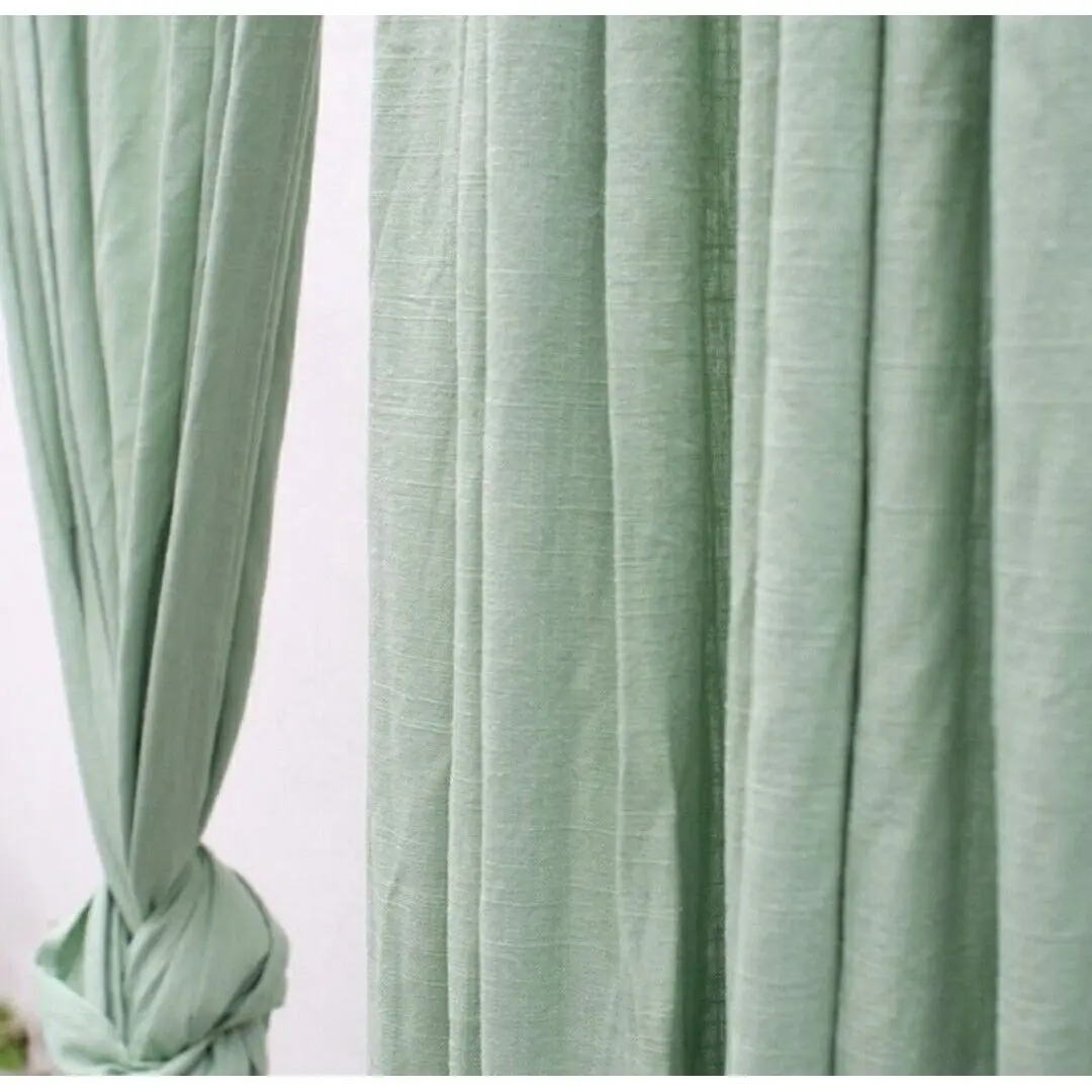 Sage Green Cotton Solid Curtains Set Of Two Panels Living Rooom Soft Curtains