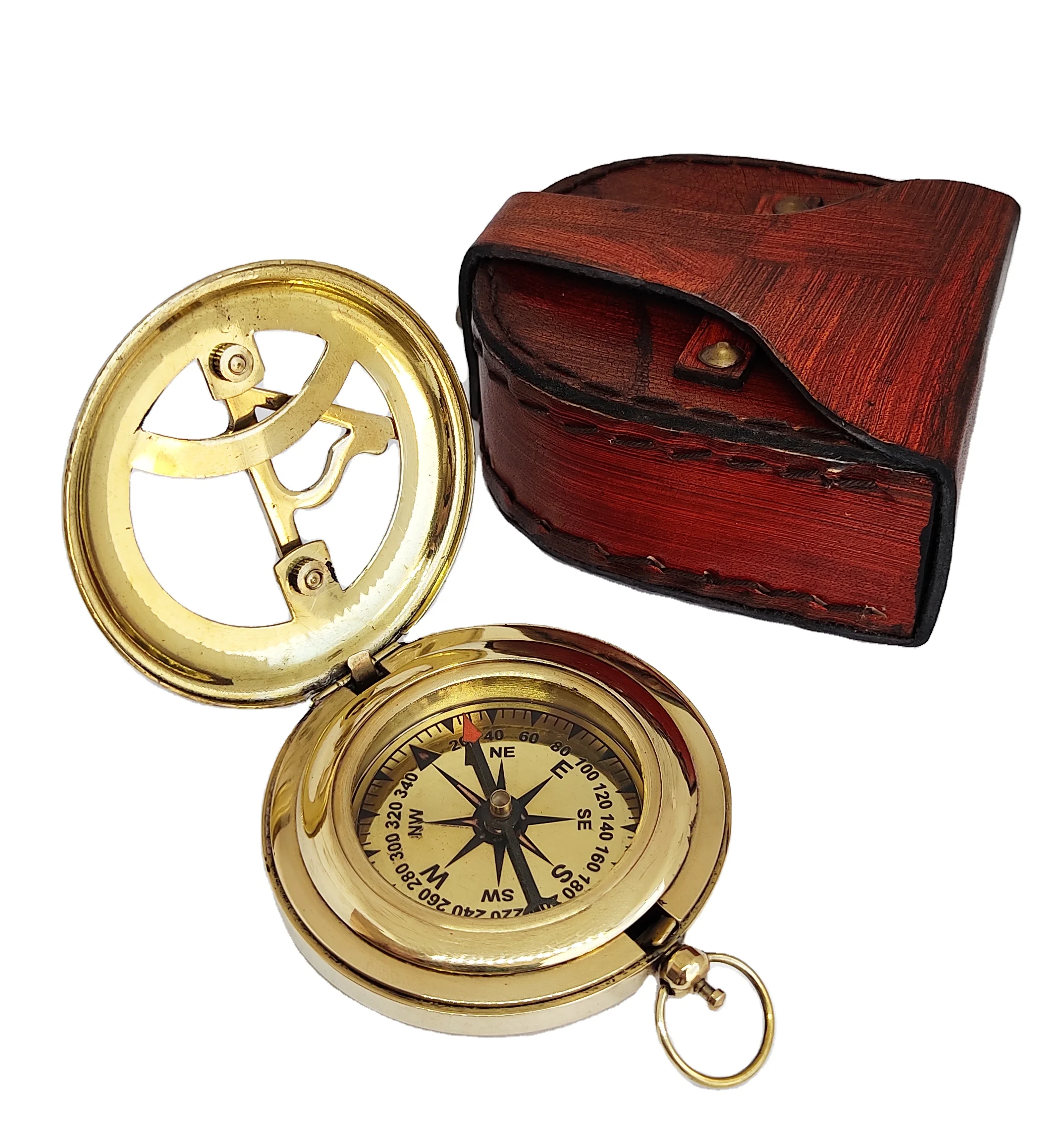 Nautical Brass Sundial Compass Antique & Golden Finish Camping Hiking Compass Gift