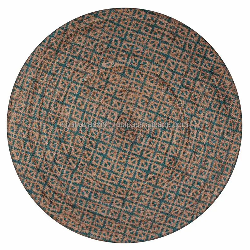 Wholesale Braided Jute Rug Handwoven Bedroom Jute Carpet Custom Hand Printed Floor Rug