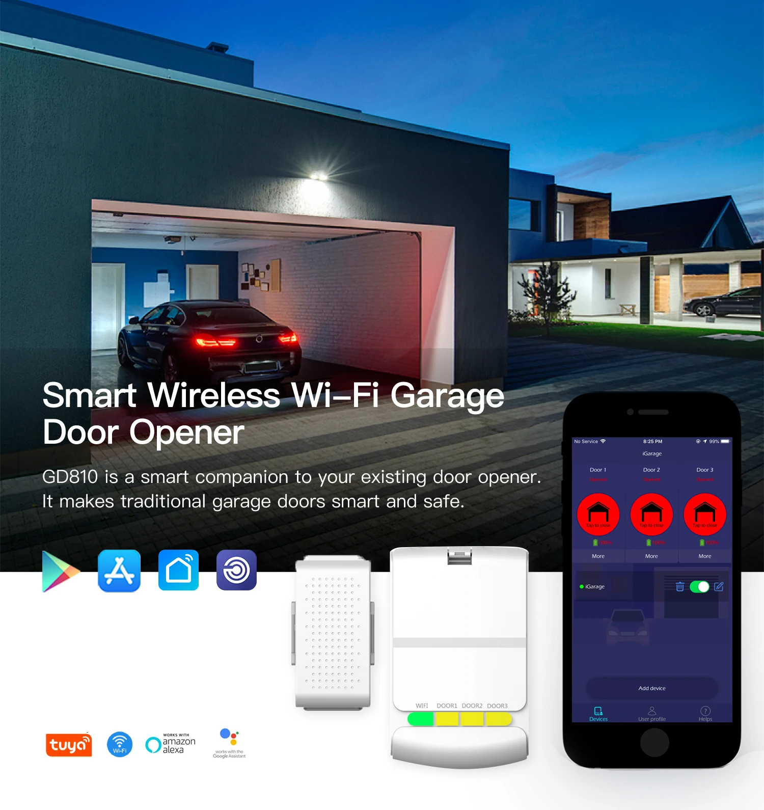 Tuya Wifi Smart Intelligent Automatic Remote Control Gate Controller Wireless Roll Up Garage Door Opener For Sliding Door