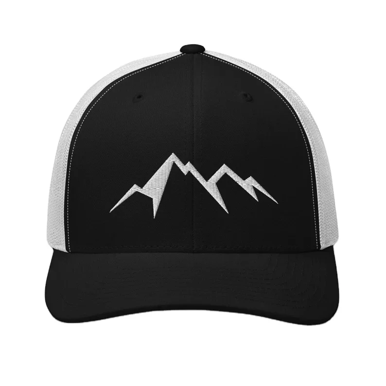 Mountain Range Trucker Hat Outdoor Adventure 6 Panels Curved Brim Black Fabric White Mesh High Quality Gorras Vietnam Headwear