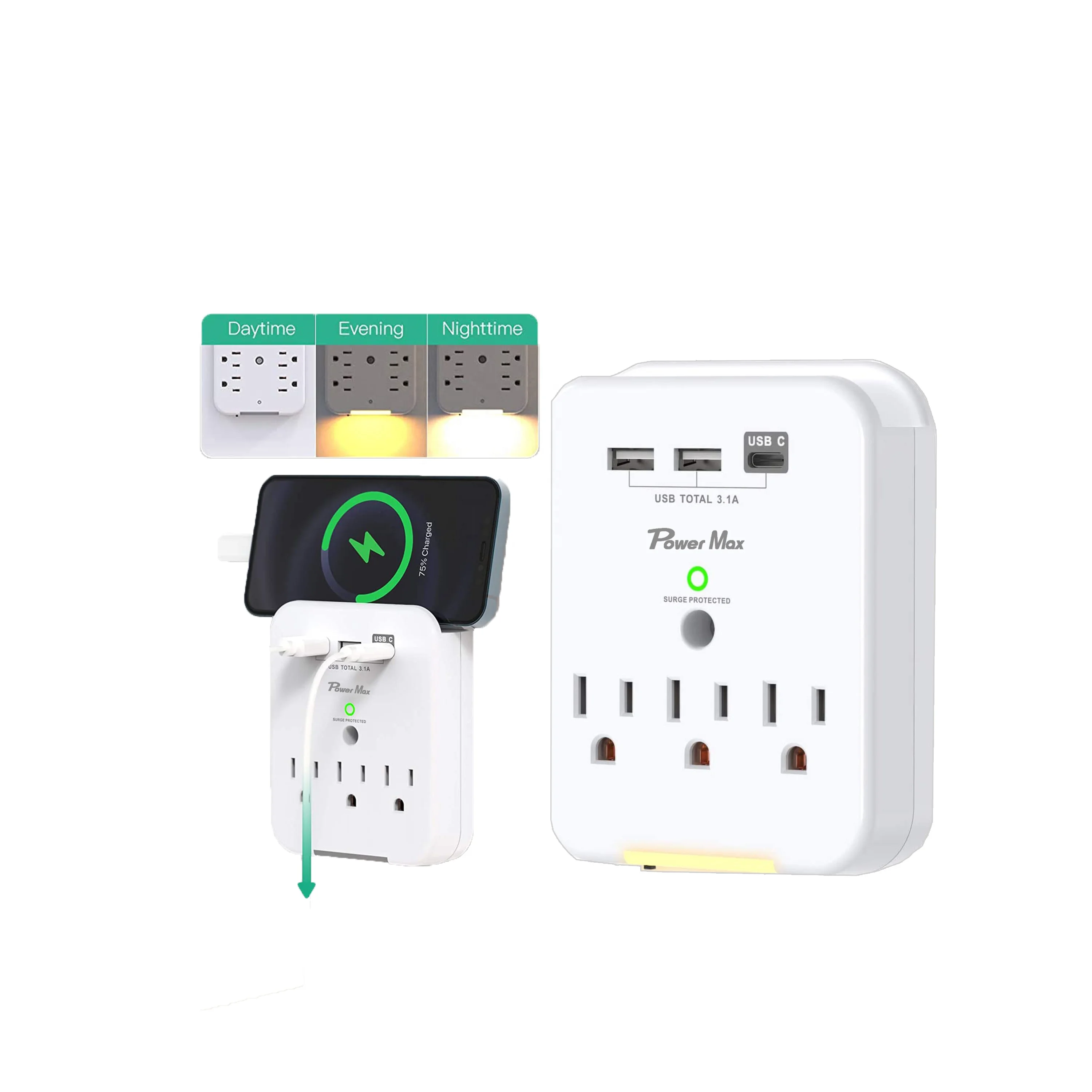Hot Sale Wall Tap with USB,  ETL Certificate 3-outlet surge protector wall out extender with USB charging ports