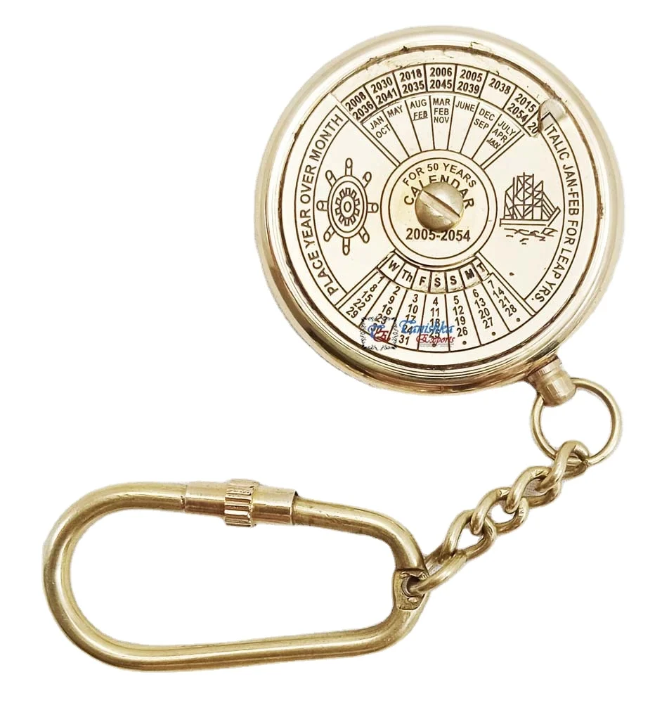 Brass Antique Calendar Key Chain Vintage Nautical Gift Keychain Best Birthday Gift Christmas Gift Keychains