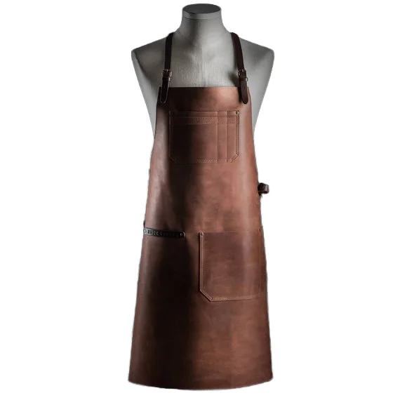 Customized Leather Bartender Apron Barista BBQ Chef Wear Multiple Tools Pocket Kitchen Restaurant Gear