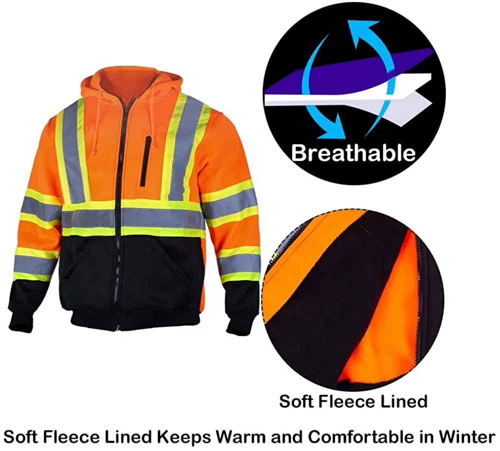  Патруль безопасности куртка мужская ANSI класс 3 высокой видимости светоотражающий логотип свитер с ворсом из шерстяного флиса на молнии Зимняя легкая конструкция