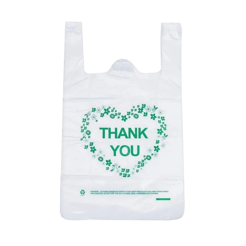 T-Shirt Shopping Bags HDPE/LDPE Manufacturer Thank you bags custom plastic t-shirt bags with logo